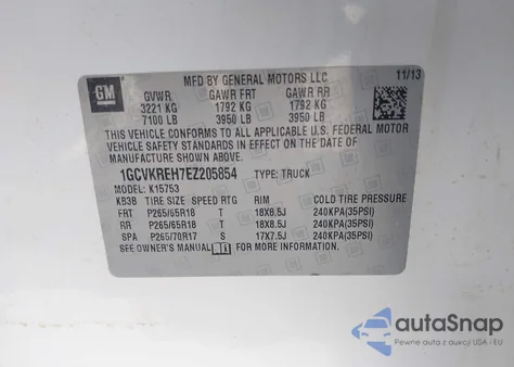 2014 Chevrolet Silverado 1500 1Lt из США, поврежденный, VIN 1GCVKREH7EZ205854